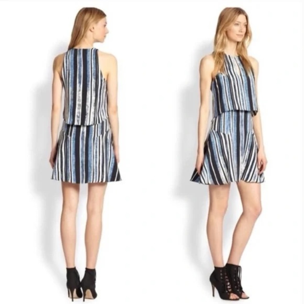 Parker Blue Striped Tiered Racerback Chelsea Dress, size S